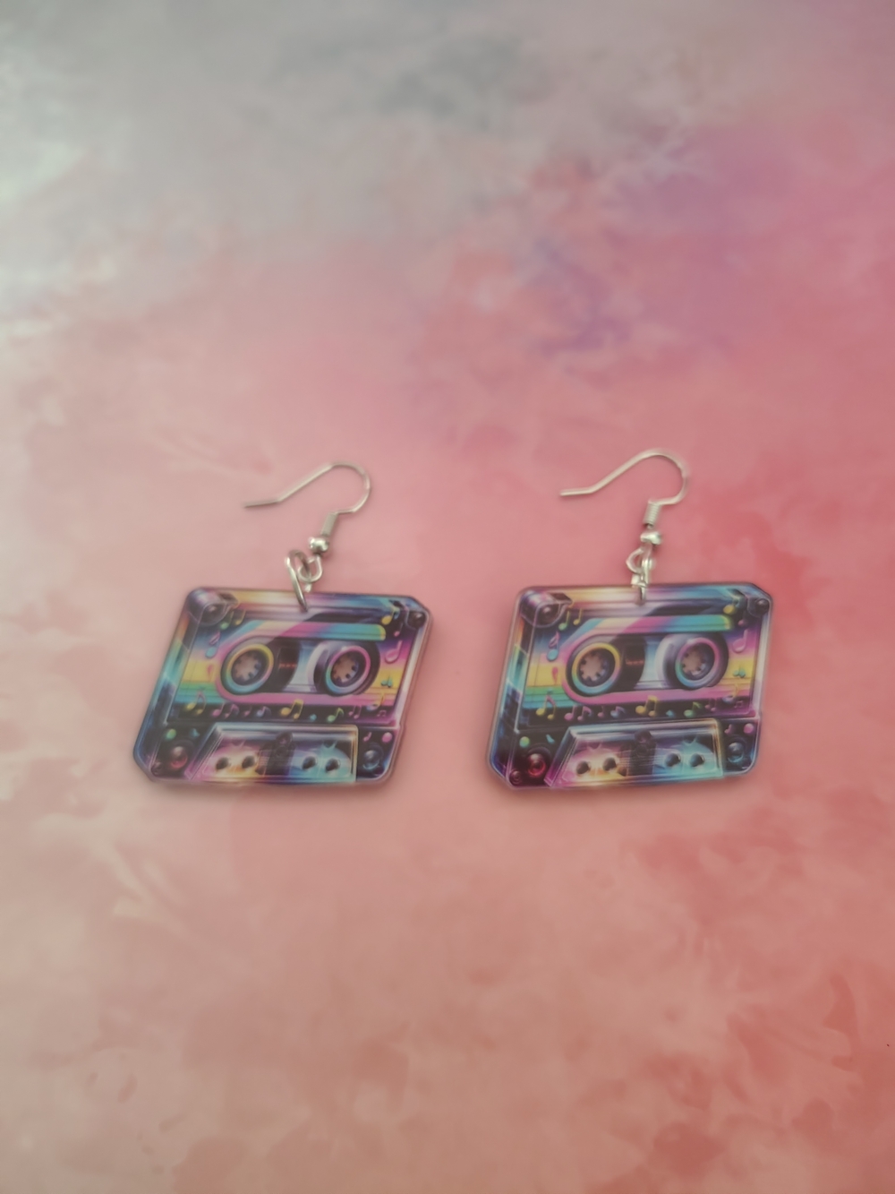 Retro Rainbow Cassette Tape Dangle Acrylic 2D Earrings
